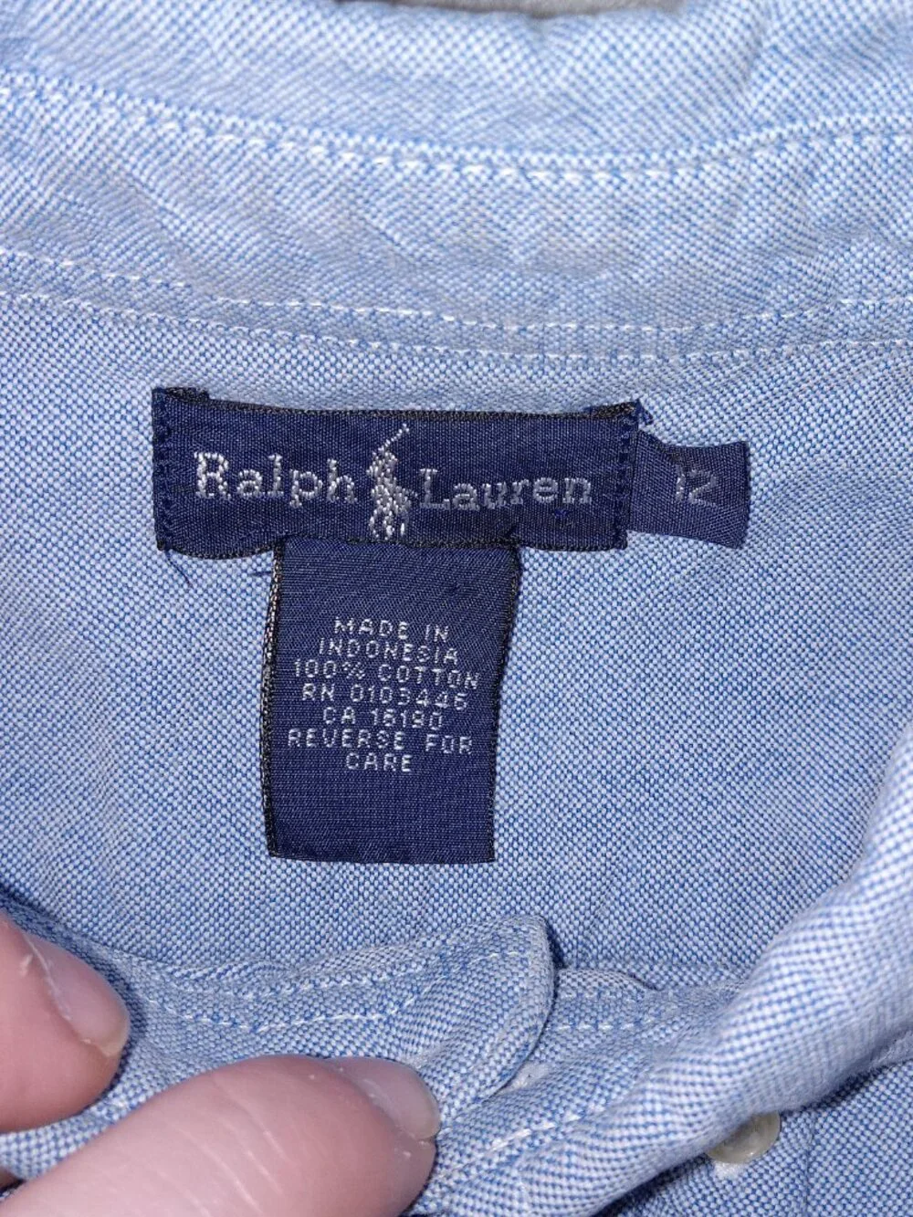Ralph Lauren Boy's Size 12 Chambray Blue Cotton Button Down Polo Preppy